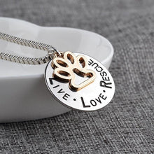 Load image into Gallery viewer, &quot;LIVE LOVE RESCUE&quot; Paw Silver Pendant Necklace
