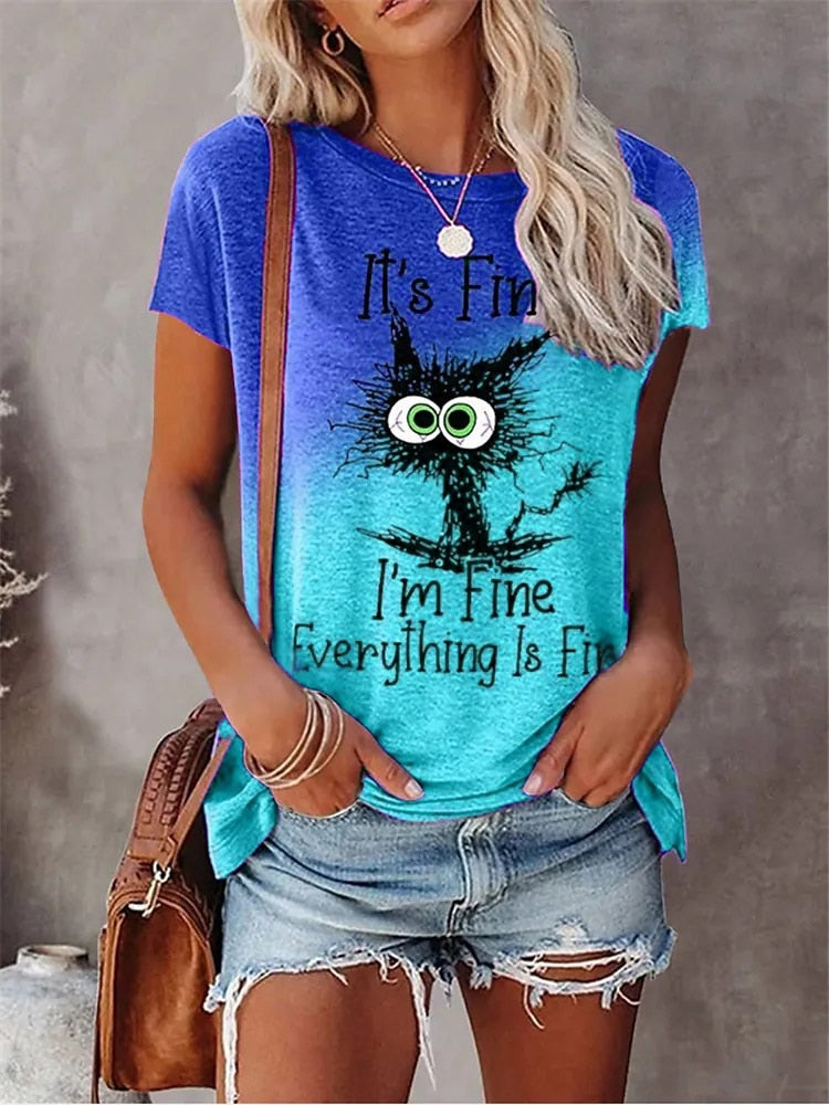 CutieCub™  CaT-Shirt: It's Fine I'm Fine Everything Is Fine